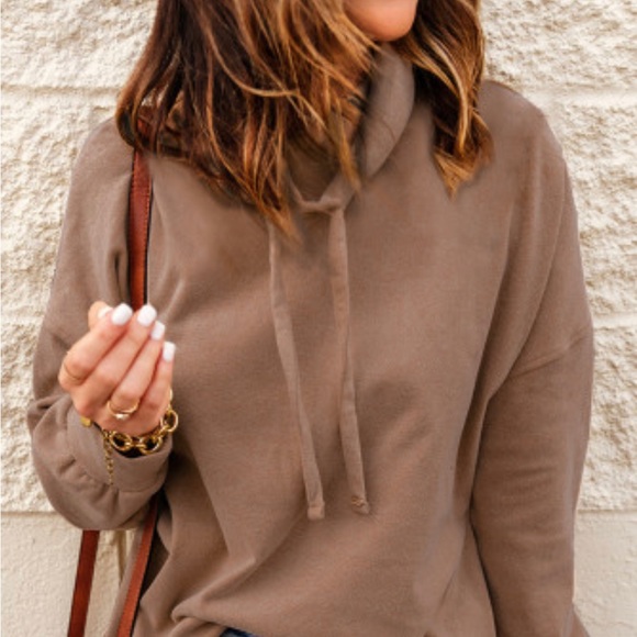 Brown Cowl Neck Drop Shoulder Sweatshirt - Picture 2 of 13
